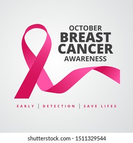 Pink ribbon with text breast cancer awareness.Vector illustration