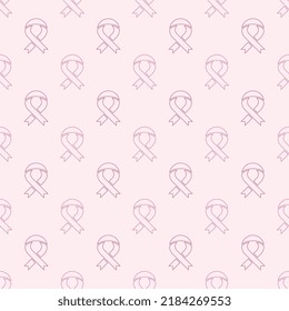Pink ribbon thin line silhouettes seamless pattern for greeting cards, poster invitations, brochures. Breast cancer awareness month concept background stock illustration