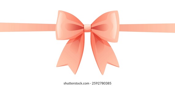 Pink ribbon tied in a knot. The bow is placed in the middle of a rectangular format. Ribbon for wedding invitation, certificate, gift boxes, with space for text on a white background.