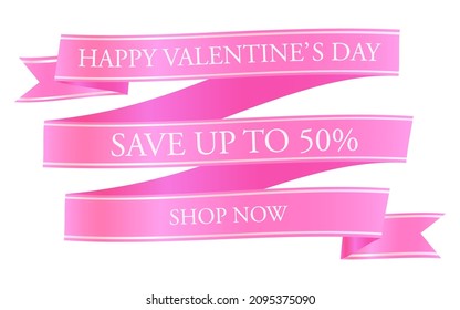 Pink ribbon, for valentine decoration, Happy Valentine's Day