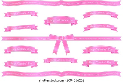 Pink ribbon, for Valentine's Day, with the words Happy Valentine's Day