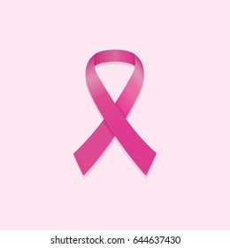 Pink ribbon vector illustration on pink background. Breast cancer ribbon symbol icon