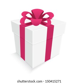 pink ribbon and white gift box isolated