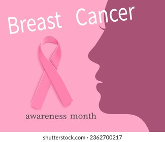 Pink ribbon with a woman's face. Breast cancer awareness campaign for a month. Vector illustration.