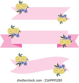 Pink ribbon with yellow flowers isolate 