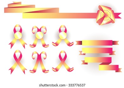 Pink ribbons and awards Web Kit with Gradient Mesh, vector illustration.