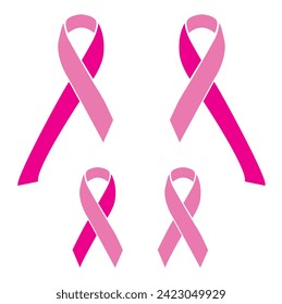 Pink ribbons of breast cancer awareness on a white background with copy space