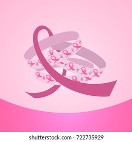 Pink Ribbons Breast Cancer Awareness Banner Concept Flat Vector Illustration