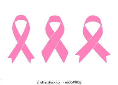 Pink Ribbons in flat style on blank background