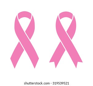 Pink ribbons isolated on white (Breast Cancer Sign). Vector illustration.