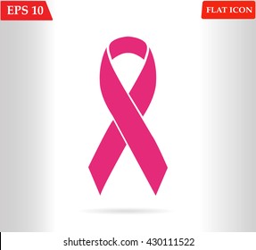 Pink ribbons isolated on white (Breast Cancer Sign). Vector illustration.