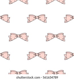 Pink ribbons on a white background. Seamless pattern. Vector illustration.