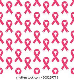 Pink ribbons seamless pattern vector illustration. Breast cancer awareness symbol background