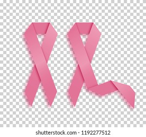 Pink ribbons set isolated on a transparent background. Vector illustration