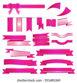 Pink ribbons set isolated on white background