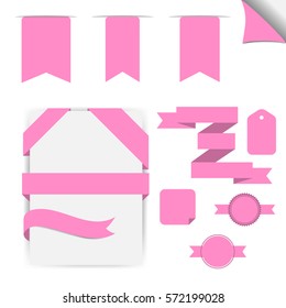 Pink Ribbons Set, Isolated On White Background, Vector Illustration.