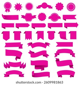 Pink Ribbons Set And Isolated White Background , Vector Illustration