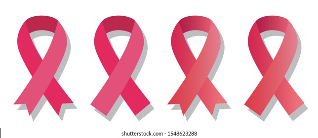 Pink Ribbons Set - Symbols of Breast Cancer Awareness Month isolated on white background.Vector illustration.