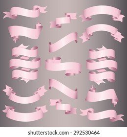 Conjunto de fitas rosa. Ilustração de vetor.