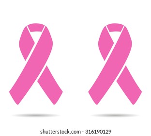 Pink ribbons with shadow two on white  background