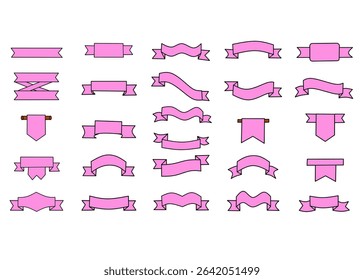 Pink ribbons vector illustration set.
