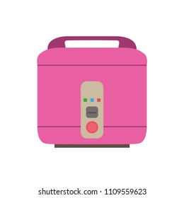 Pink rice cooker vector flat illustration. Slow crock kitchen equipment icon. Clipart electric cartoon pot.