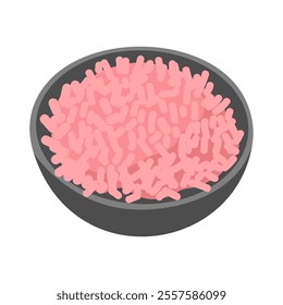 Pink rice vector illustration, pink fried rice in a bowl clip art image, pink food flat icon design, isolated on white background