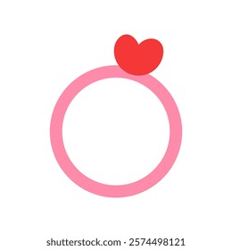 Pink ring with red heart. Symbolizes love, engagement, Valentine's Day, gift or decoration.