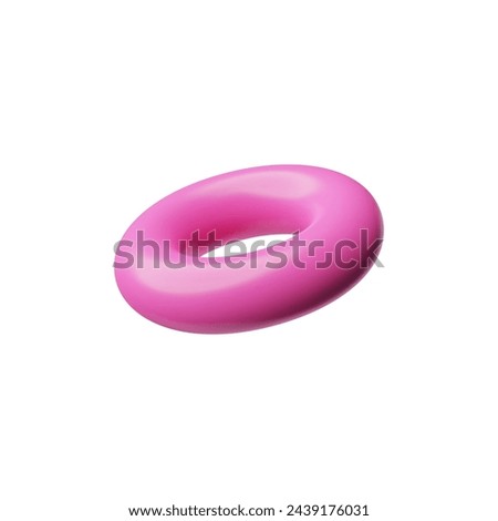 Pink ring torus 3D model icon. Round geometric shape vector render illustration isolated on white. Volumetric hole figure glossy metal or plastic surface. Realistic Brutalism concept, toy block