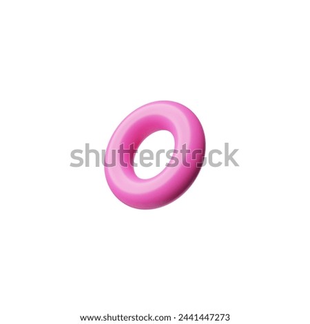 Pink ring torus 3D model icon. Geometric round shape vector render illustration. Volumetric hole figure glossy surface, rubber hand expander. Realistic Brutalism concept, toy block isolated on white