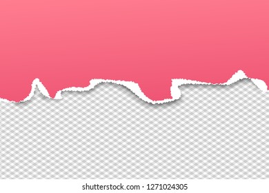 Pink ripped horizontal paper strip for text or message are on squared background. Vector illustration