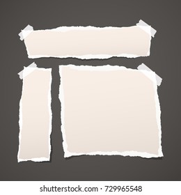 Pink ripped note, notebook paper stuck with sticky tape on brown background.