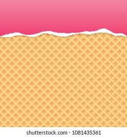 Pink ripped paper vector with wafer pattern background.