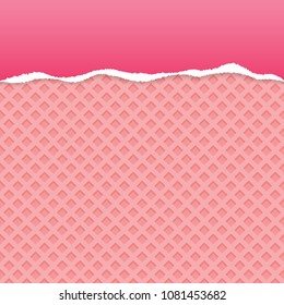 Pink ripped paper vector with pink wafer pattern background.