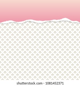 Pink ripped paper vector with white wafer pattern background.