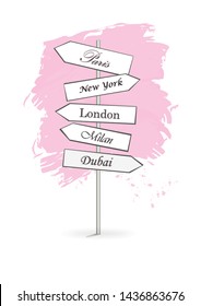 pink road signs Shopping City isolated on white background vertical vector illustration