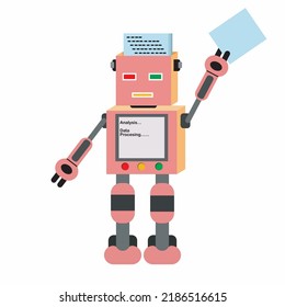 Pink robot processes paper information and shows on the monitor can be-printing products, self use, and more.  Even better, you can re-coloring and re-design them to fit your need.
