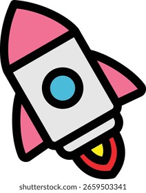 Icono de cohete rosa volando hacia el cielo