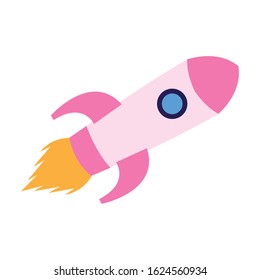 pink rocket space icon over white background, flat design, vector illustration