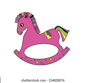 Pink rocking horse with color pattern on White background. Vector illustration