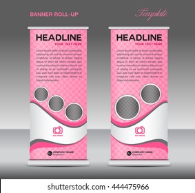 Pink Roll up banner stand template vintage layout, advertisement, display,flyer