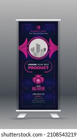Pink roll up banner template with luxury background, vector design, display and layout.
