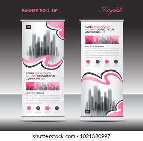 Pink Roll up banner template, stand, display, x-banner, j-flag, pull-up, poster, event, advertisement, business flyer layout, presentation, ads, exhibition, roadshow, printing media