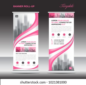 Pink Roll up banner template, stand, display, x-banner, j-flag, pull-up, poster, event, advertisement, business flyer layout, presentation, ads, exhibition, roadshow, printing media