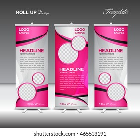 Pink Roll Up Banner template vector illustration, roll up stand, cosmetics banner design,advertisement, display, flyer design
