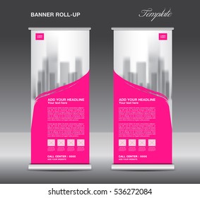 Pink Roll up banner template vector, flyer, advertisement, x-banner, poster, pull up design