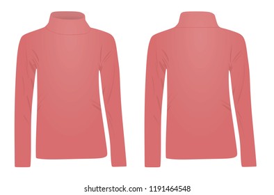 Pink  roll neck t shirt. vector illustration
