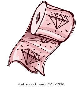 Pink roll of toilet paper with a picture of a diamond. Vector illustration isolated on white background.