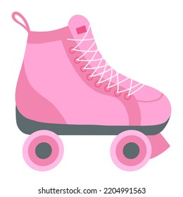 Pink roller skate in cartoon flat style. Vector illustration of classic 80s 90s fashion element, pop girly sticker, emblem, pin, badge, patch. Nostalgia 1990.