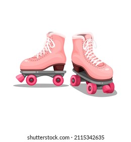 Pink roller skate in retro style cartoon illustration vector